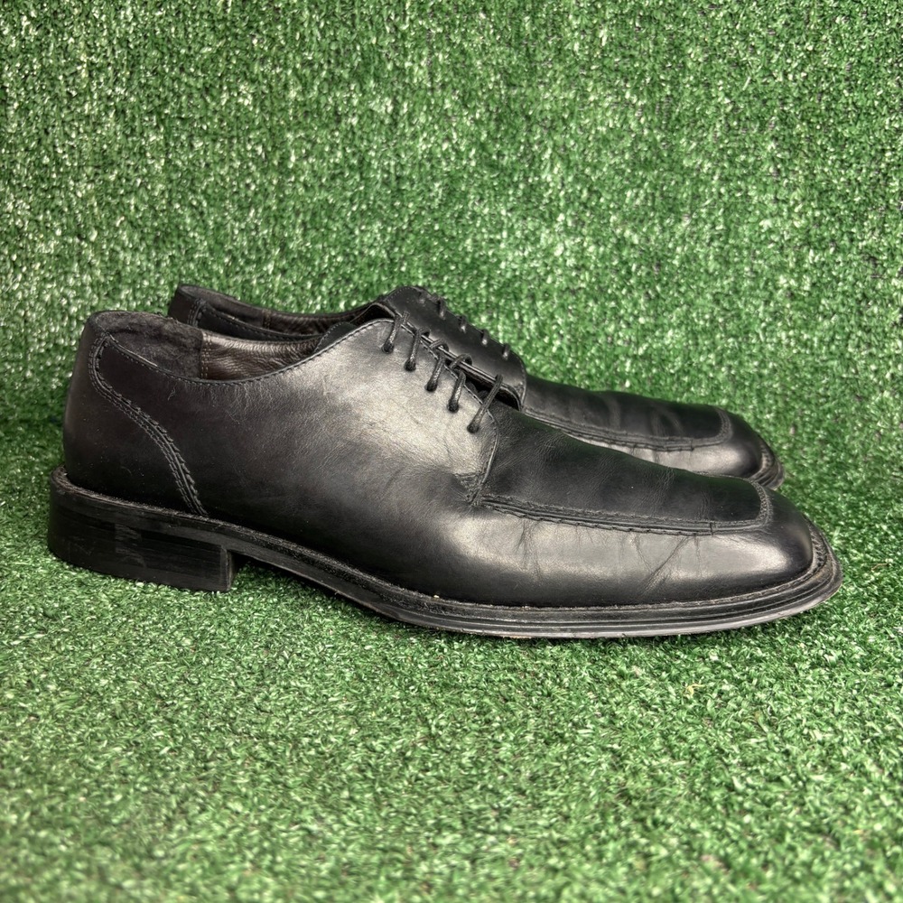 Kenneth Cole New York Square Toe Leather Lace Up Dress Shoes Black Mens 11.5